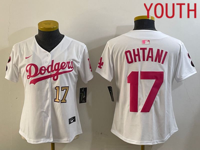 Youth Los Angeles Dodgers #17 Ohtani White pink Game 2024 Nike MLB Jersey style 2->women mlb jersey->Women Jersey